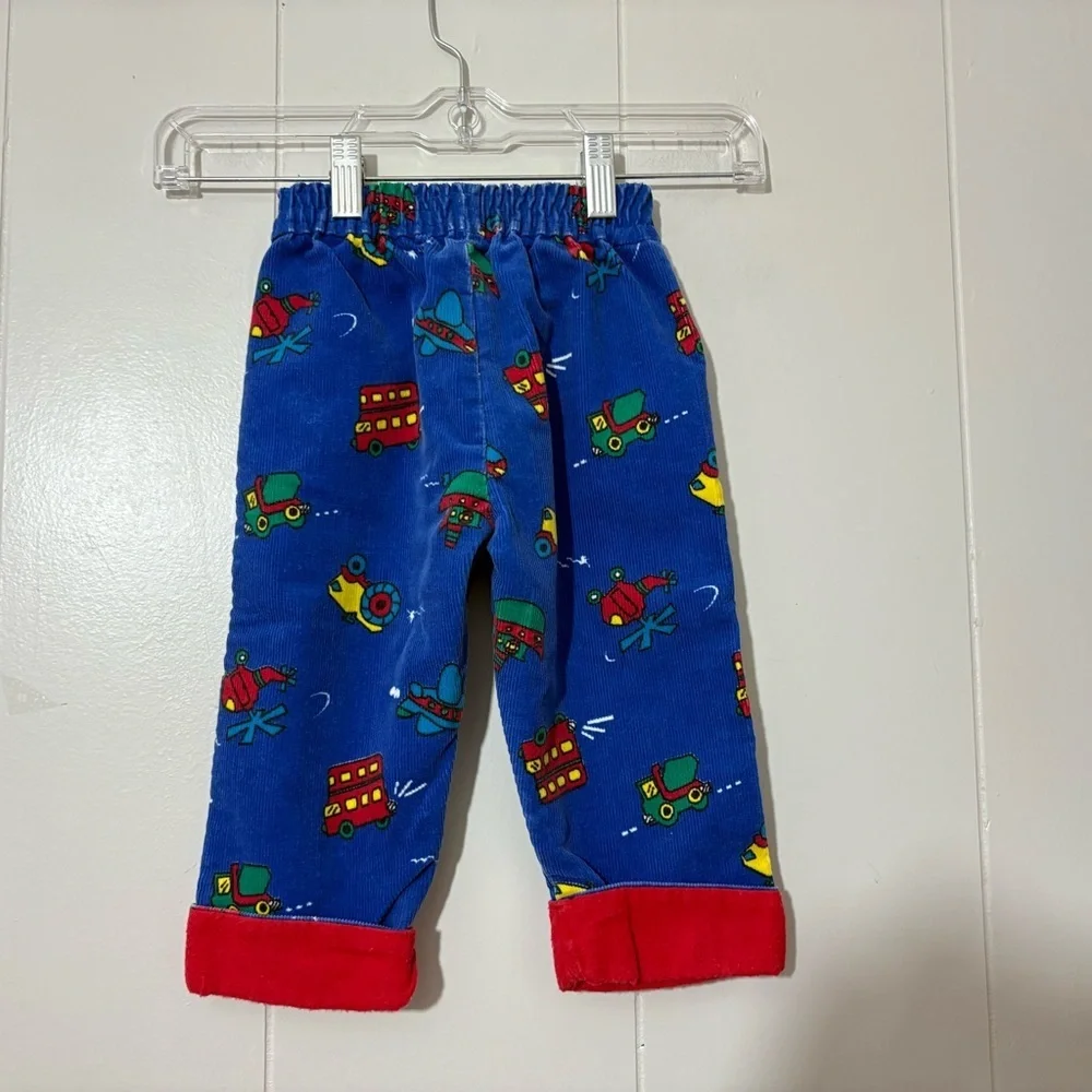 Oshkosh Vintage All Over Print Transportation Corduroy Pants USA Blue Size 24M